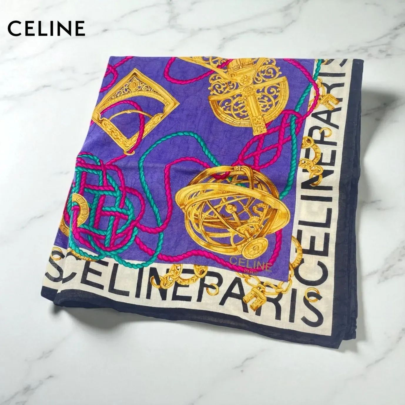 CELINE セリーヌ オレンジ 紫 スカーフ ハンカチ レディース ブランド CELINE（ファッション小物 ・ パープル/紫色系）のフリマ