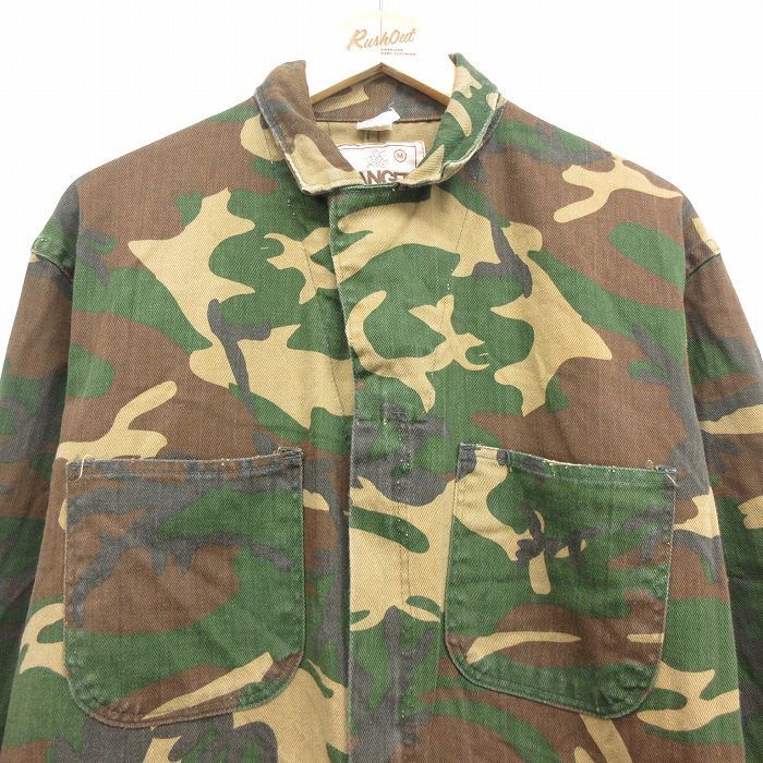 W39|古着 長袖 ハンティング ツナギ メンズ 80s ウッドランドカモ コットン 緑他 グリーン 迷彩 25sep20 オールインワン ボトムス CAMPINGPARCCENTRAL_COM
