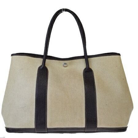 送料無料 【中古】 エルメス HERMES ガーデンパーティ MM トートバッグ ハンド ブラウン コーティング キャンバス レザー 31EY198