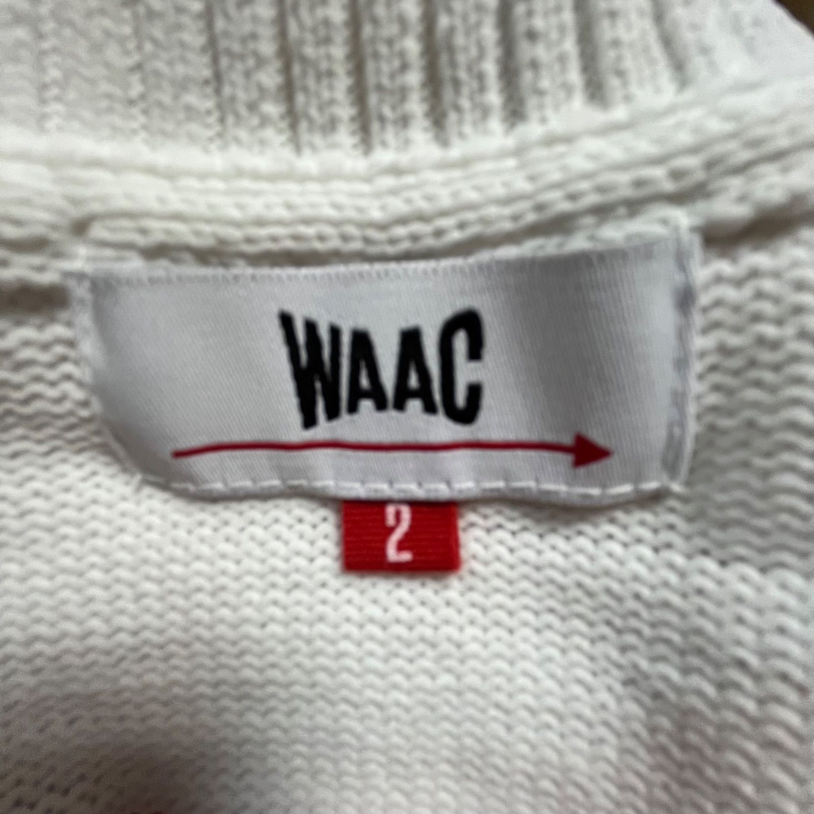 サイズ：2 WAAC ワック  タートルニット セーター  ホワイト系 [240101433459] ゴルフウェア レディース ストスト WAAC ワック ボーダー柄 ハーフジップニット セーター ゴルフ