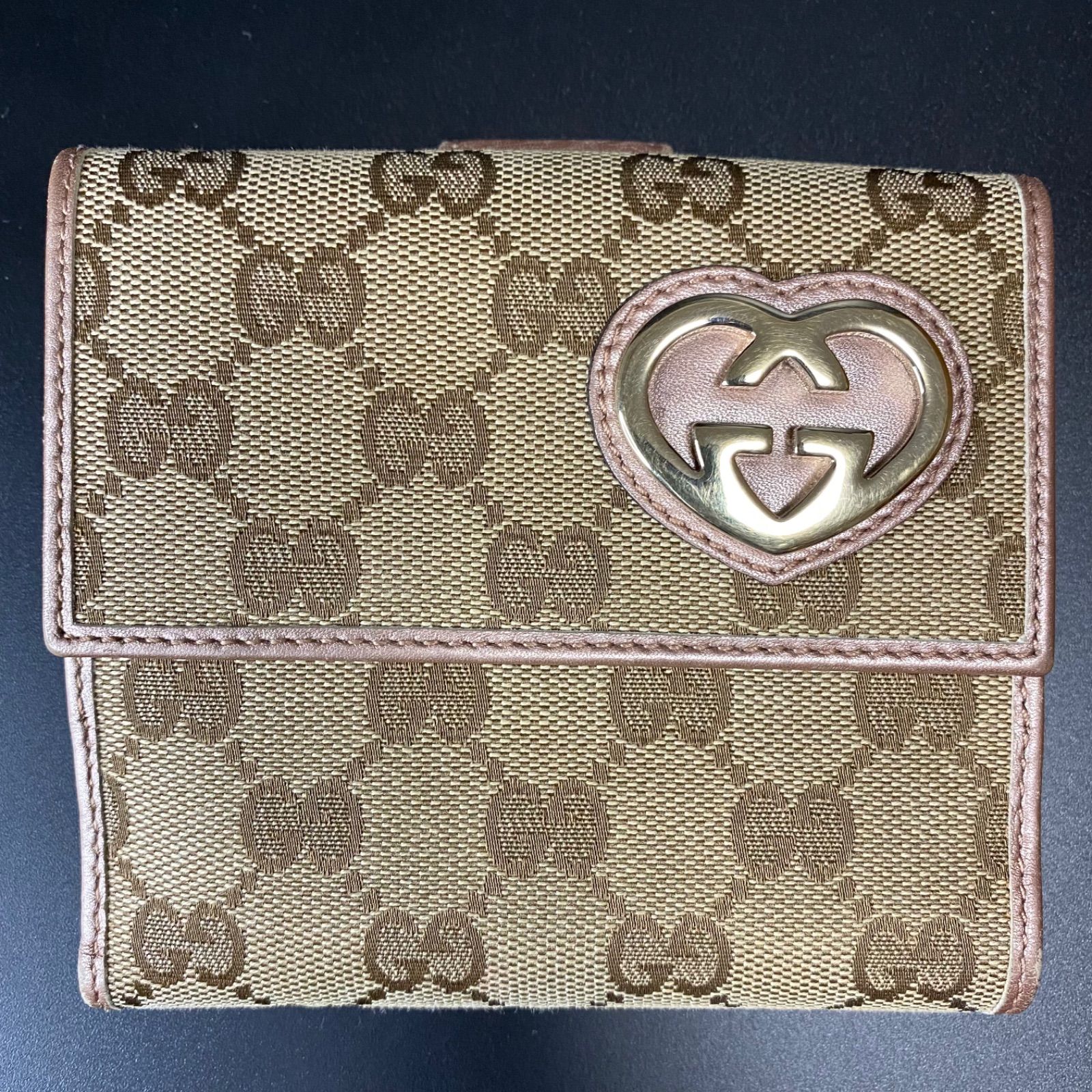 グッチ ピンク GGパターン 二つ折り財布 グッチ GUCCI 二つ折り財布 Wホック GGハート 245727 ピンク