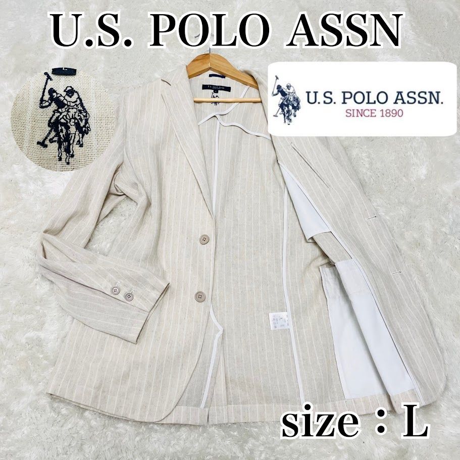 ポロ U.S. POLO ASSN テーラードジャケット サマージャケット リネン混 2B ベージュ サイズ L 夏色