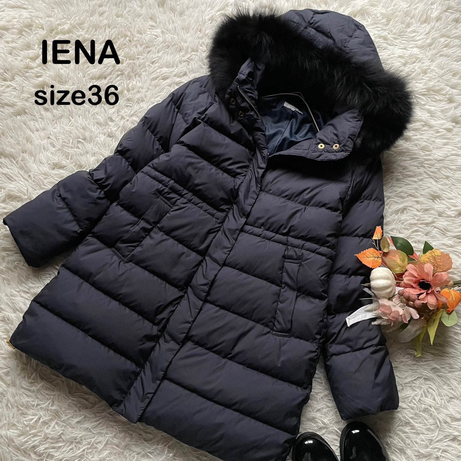 イエナ 3wayフード付きダウンコート ジャケット フォックスファー 36 紺