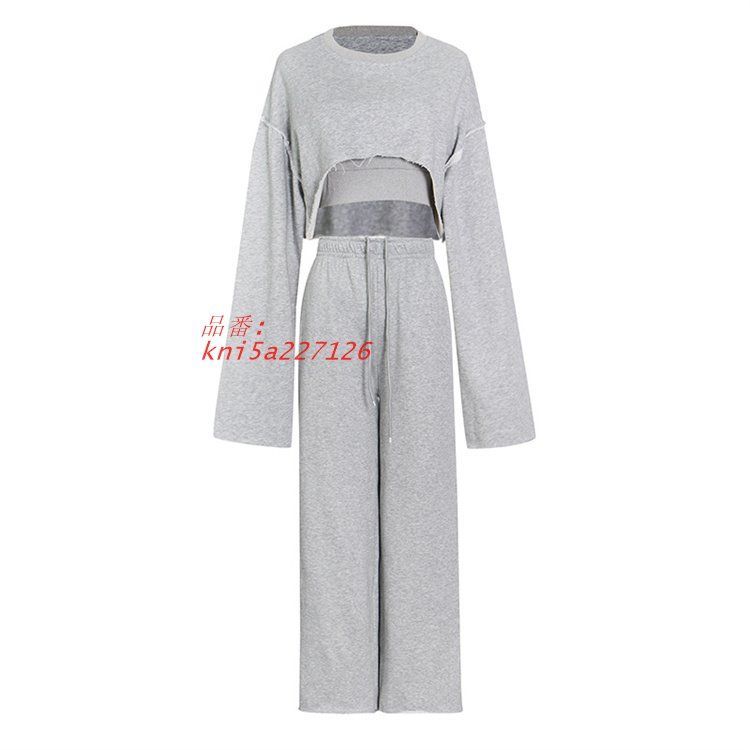 ショート丈 トレーナー スウェットパンツ セットアップ 韓国 ストリート K-POP ダンス 衣装無地 レディース HIPHOP kni5a227126