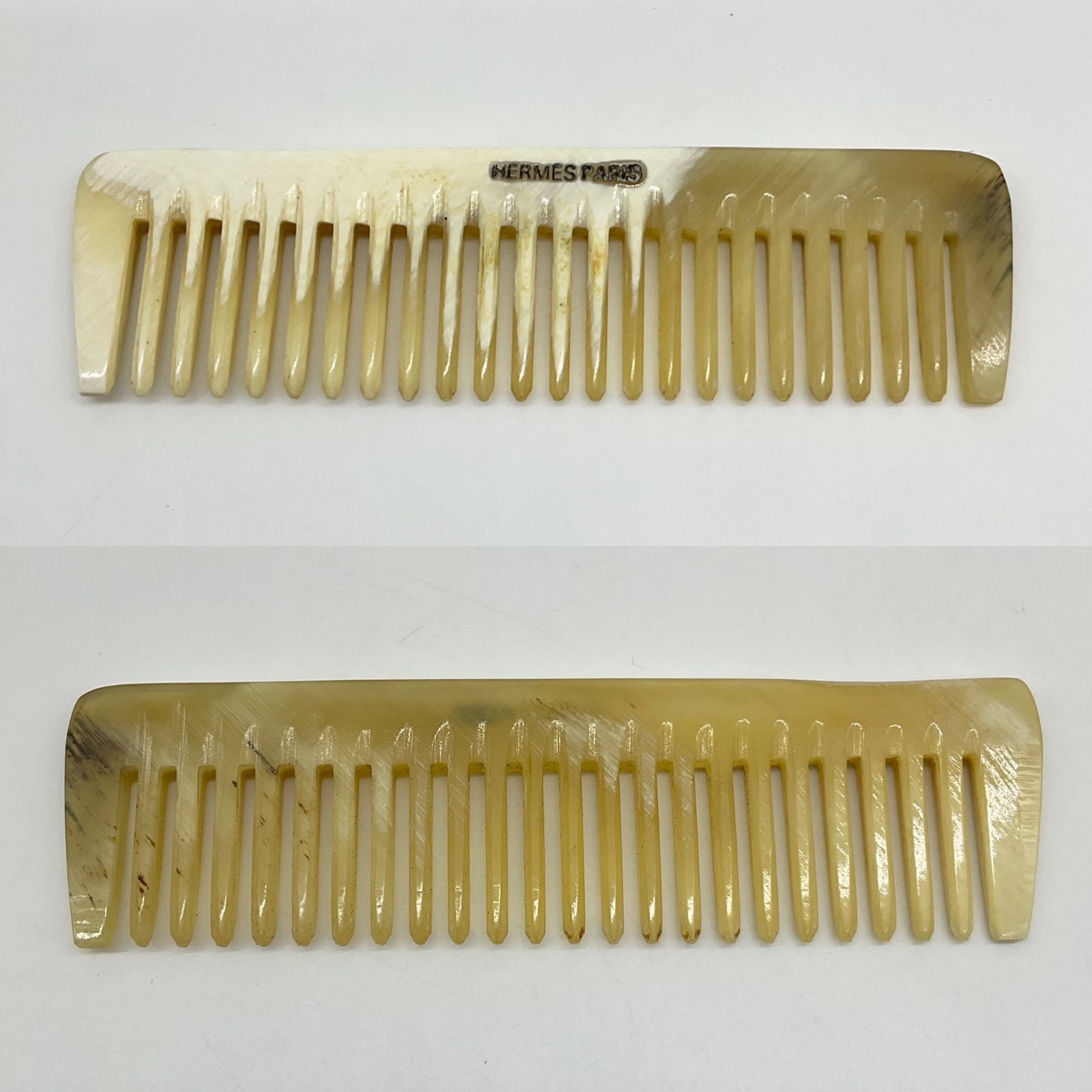 HERMES エルメス コーム くし 櫛 バッファローホーン ネイビー レザー