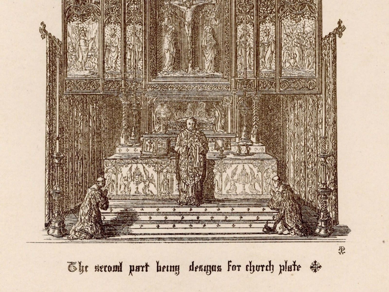 イギリス　アンティークの版画　15世紀と16世紀の装飾品　Frontispiece for second part-Altar　挿絵　アンティーク　キリスト教　祭壇　wel-16　A.W.Pugin イギリス　15世紀と16世紀の装飾品　Crucifix 版画　アンティーク　キリスト教　十字架　クロス　wel-17　A.W.Pugin