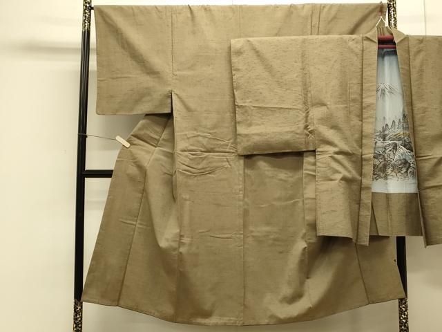 平和屋着物●男性 紬 アンサンブル 色無地 樺茶色 正絹 CAAS0264th