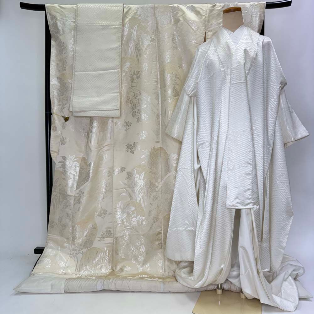 白打掛 3点セット 帯 掛下 白無垢 白 撮影用 結婚式 花嫁衣装 裄67cm 身丈193cm 合繊 Lサイズ 4284