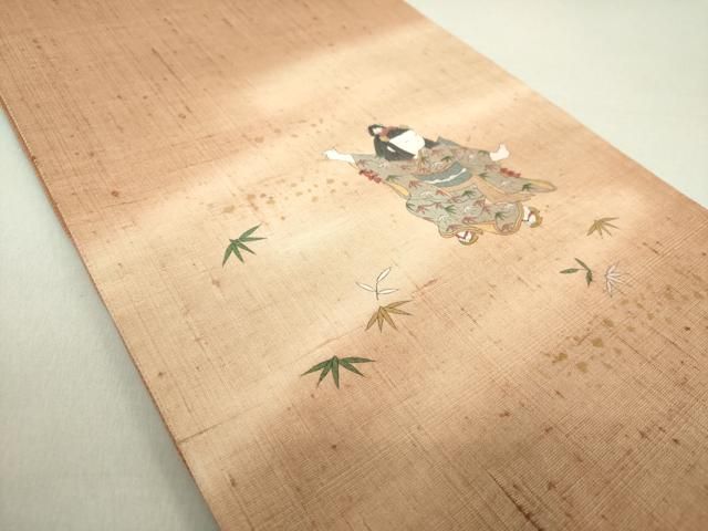 平和屋着物○友禅作家 藤井一乃和 太鼓柄袋帯 紬地 手描き 童子遊び  