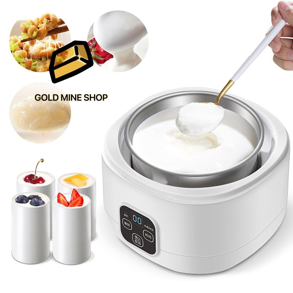 電動ヨーグルト納豆発酵機 1L自動ヨーグルトマシン インテリジェント納豆発酵機 セラミック容器4個付き ヨーグルト作り 納豆準備用