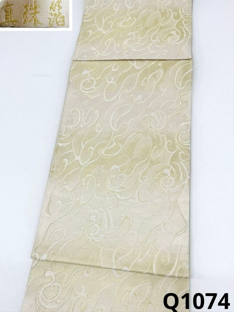 浅山織物 袋帯 真珠箔 ローブデコルテ 鳥 正絹 六通 Q1074