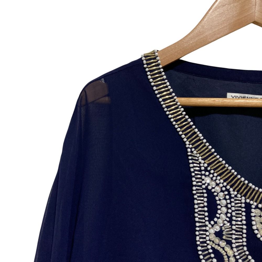 TAM ヴィヴィアンタム ビジュー装飾 シアー チュニック サイズ0 ネイビー レディース 古着