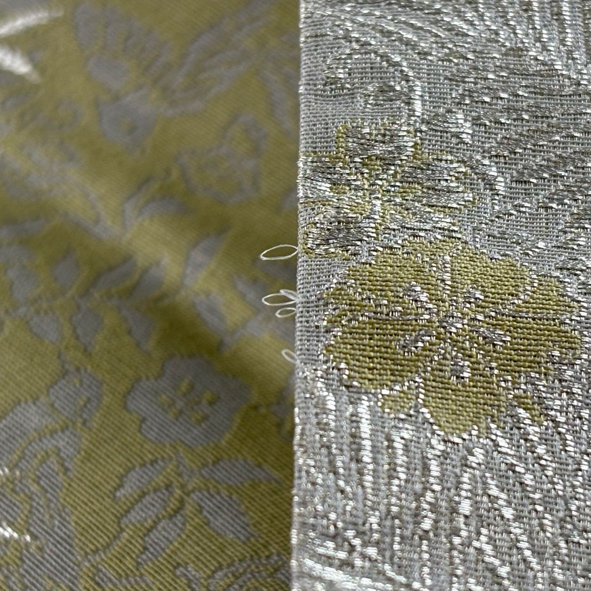 袋帯 秀品 若松 草花 金銀糸 刺繍 抹茶色 六通 正絹 【中古