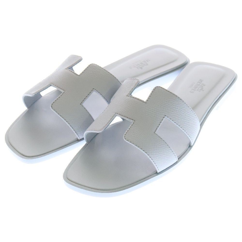 HERMES (エルメス) オラン サンダル グレー エプソン レザー 靴  