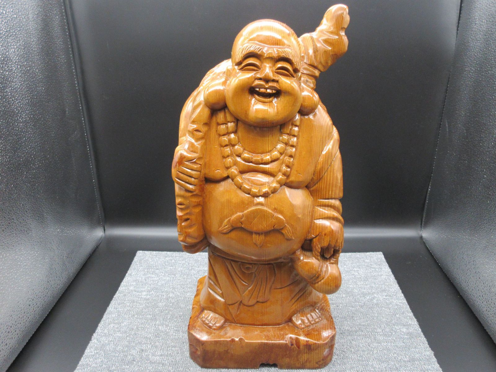 木彫り 彫刻 七福神 布袋様 布袋 ほてい 縁起物 置物 (大) type-A