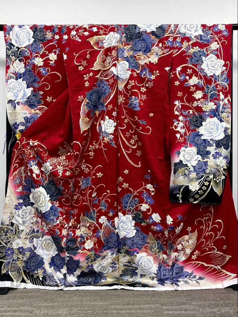 振袖 仮絵羽 舞台衣装 正絹 刺繍 金彩 銀彩 未仕立て品 八掛付き 