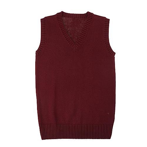 ワインレッド_XS [MIRIPARIS] ベスト 綿 ニット【学園付属 ベスト】【ワインレッド XS】 無地 制服ベスト スクール コットン Vネック チョッキ ジレ