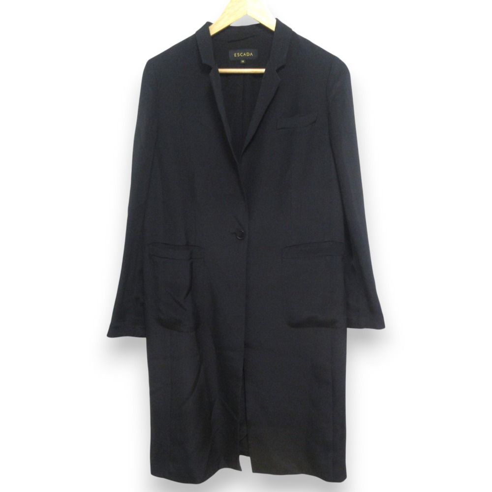 ESCADA エスカーダ シルク100％ ロングコート チェスターコート スプリングコート サイズ38 ブラック レディース 古着