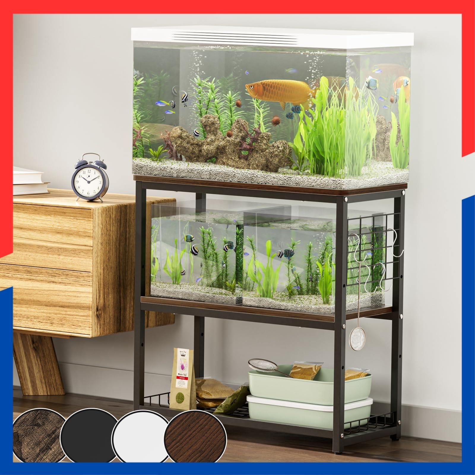 即日発送 ウッドデコスタンド 水槽 木製 置く 組立式水槽台 台 アジャスター付き ラック フック付き 棚 中棚板高さ三段階調整 収納 3段 水槽設置台 水槽スタンド 水槽置き台 総耐荷重約155kg 木目調 幅65×奥行30×高さ65cm おしゃれ 水