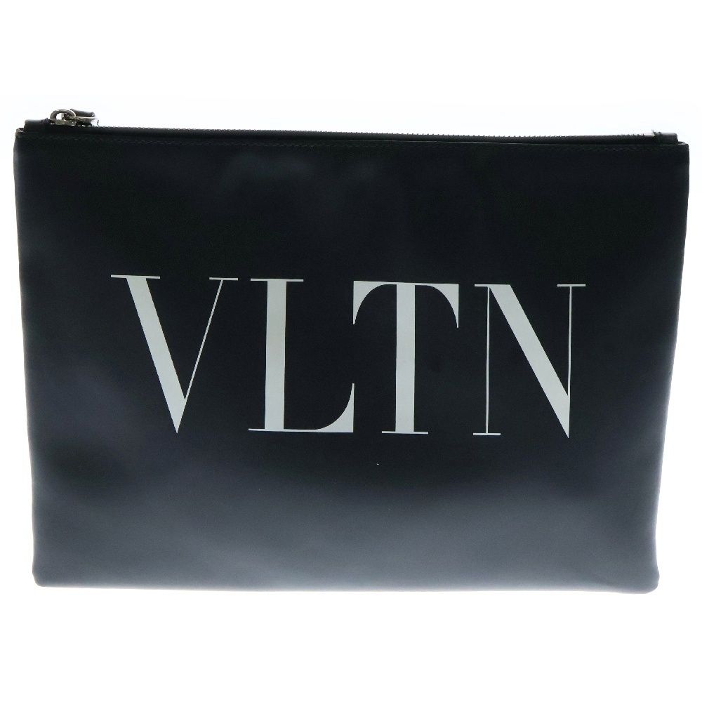 VALENTINO GARAVANI ヴァレンチノガラヴァーニ ロゴプリント ロックスタッズ レザー クラッチ セカンドバッグ ブラック P0299 LVN