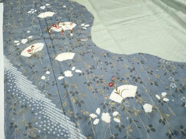 平和屋着物○訪問着 刺繍 絞り 地紙草花文 暈し染め 金彩 鈴乃屋扱い
