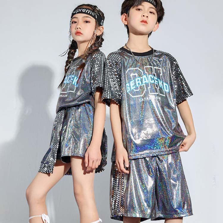 ねこ キッズ ダンス衣装 変色スパンコール Tシャツ スパンコール