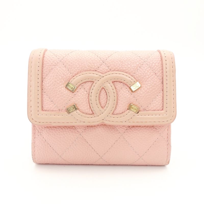 シャネル CHANEL CC フィリグリー マトラッセ ピンク 3つ折り