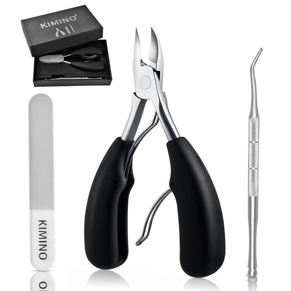 ニッパー式 ステンレス製 爪切り 滑り止め 厚い爪 変形爪 巻き爪に最適 KIMINO 爪やすり ゾンデ付き 3点セット