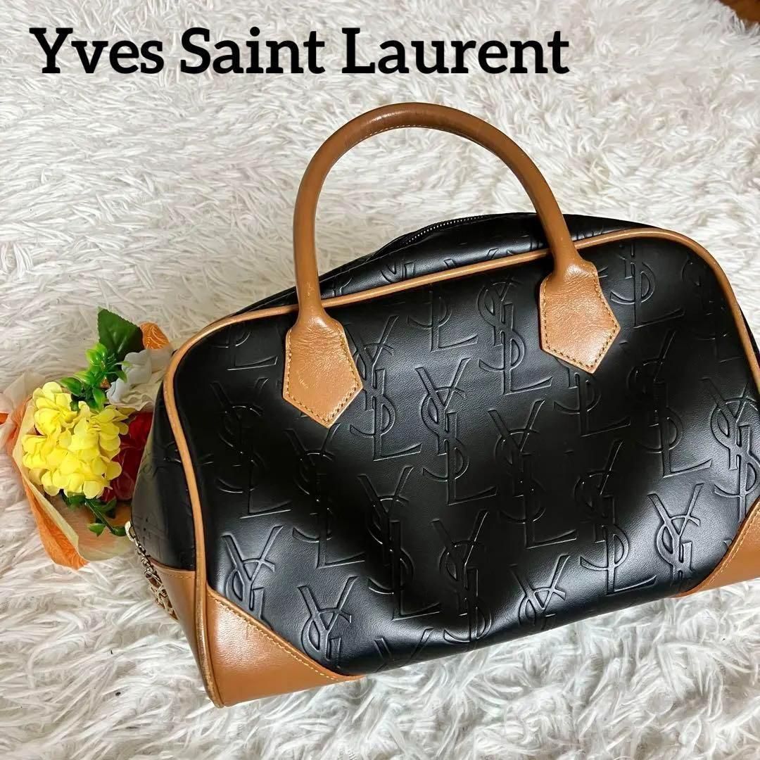 希少！！】 Yves Saint Laurent ロゴ総柄 型押 レザー ミニボストン