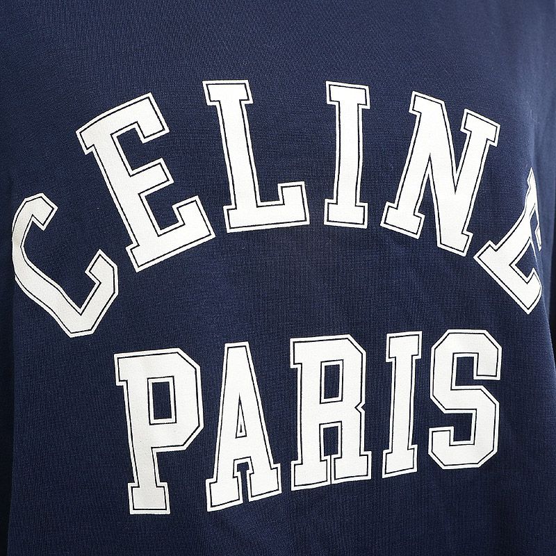 CELINE クロップドTシャツ ネイビー セリーヌ クロップド Tシャツ コットン ネイビー/ホワイト L