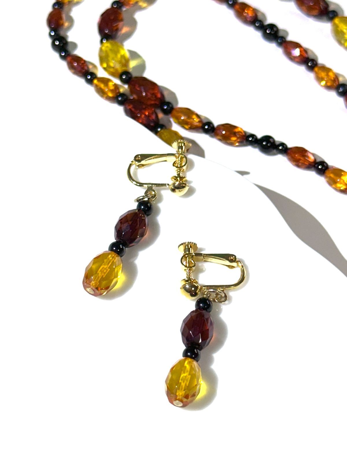 琥珀 ネックレス イヤリング セット 琥珀 ネックレス イヤリング セット 25.3g 110cm 2RE83525159-0001