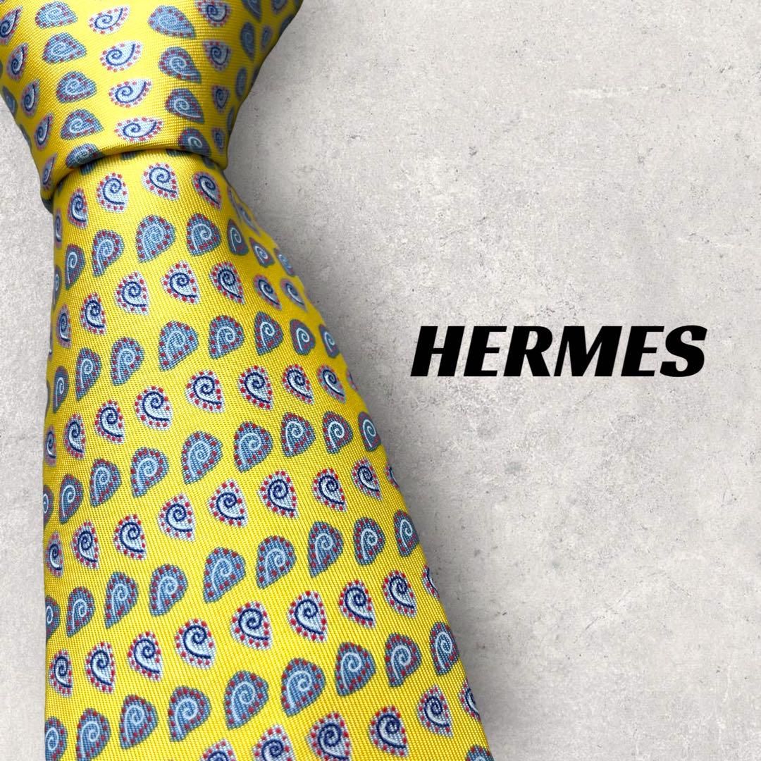 4968】美品！HERMES エルメスネクタイ イエロー系 貝殻 - メルカリShops