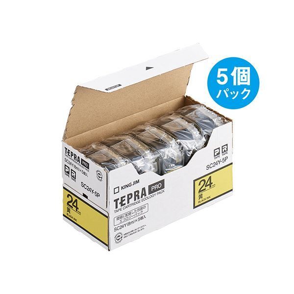 キングジム テプラ PRO テープカートリッジ パステル 24mm 黄/黒文字