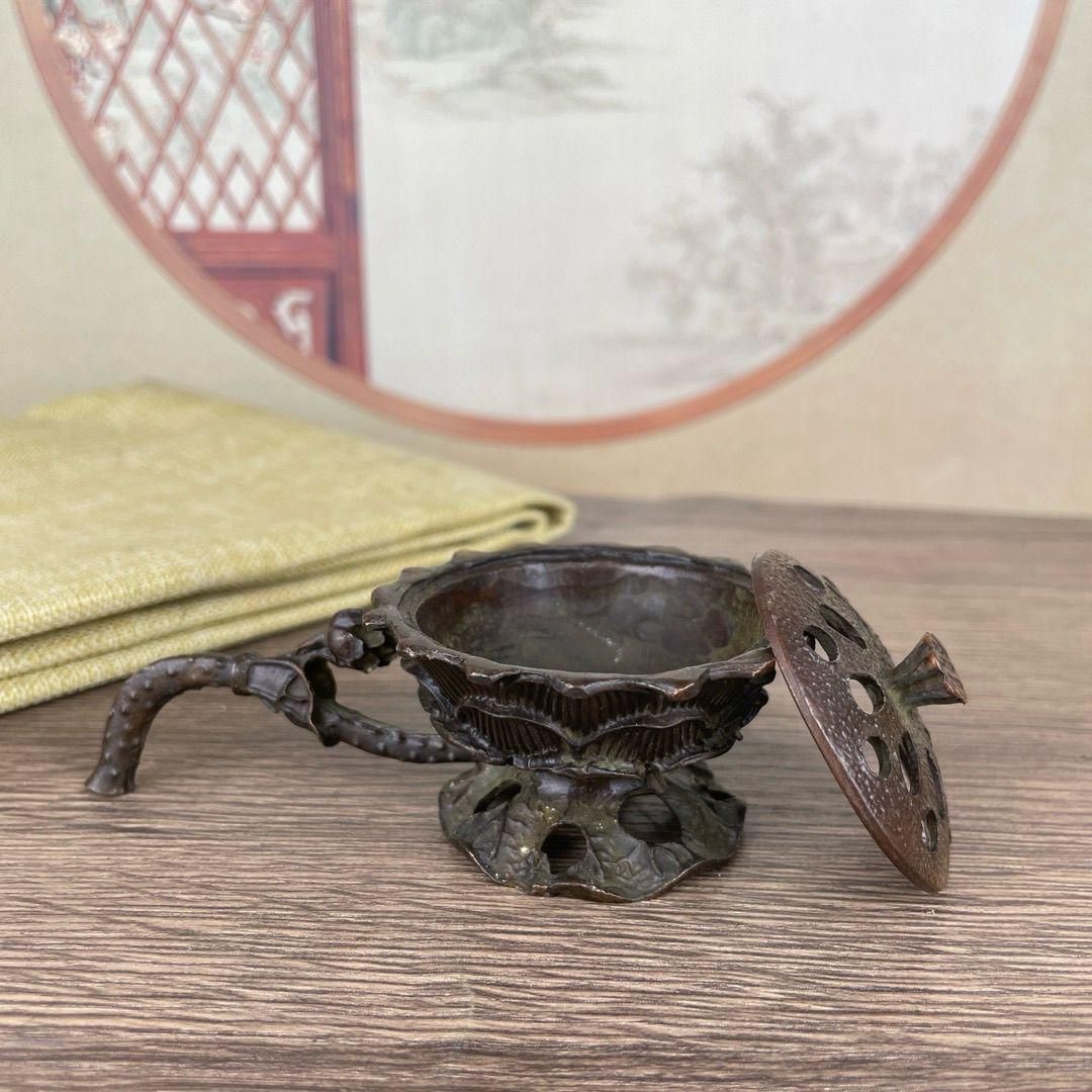銅製 手持ち蓮華蓮蓬香炉 茶道禅意香炉 香道具 工芸品 置物