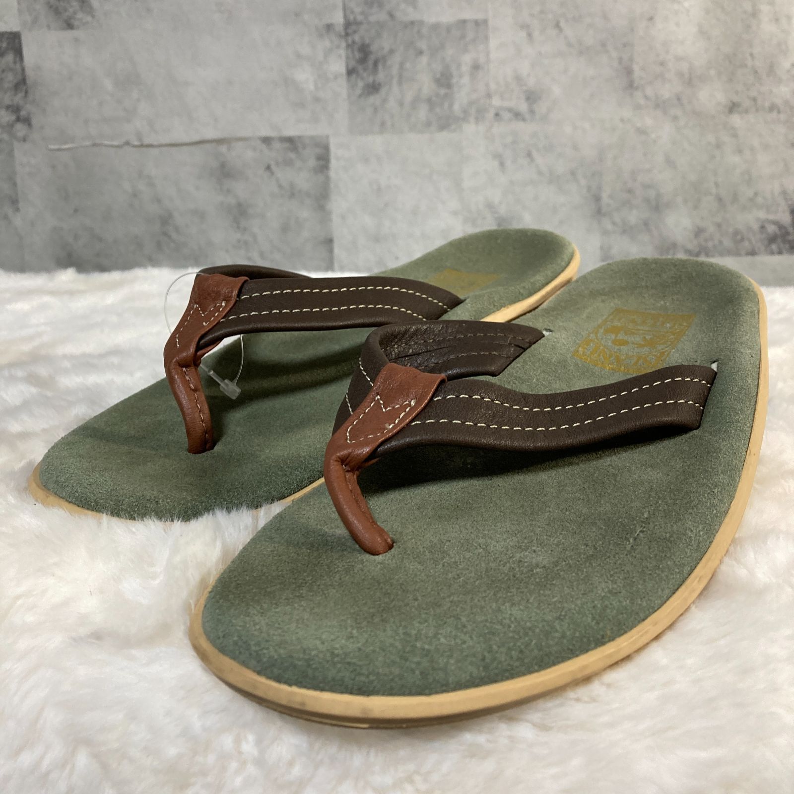 ハワイ製 ISLAND SLIPPER アイランド スリッパ マルチ スエードレザー サンダル オリーブ＆ブラウン ８