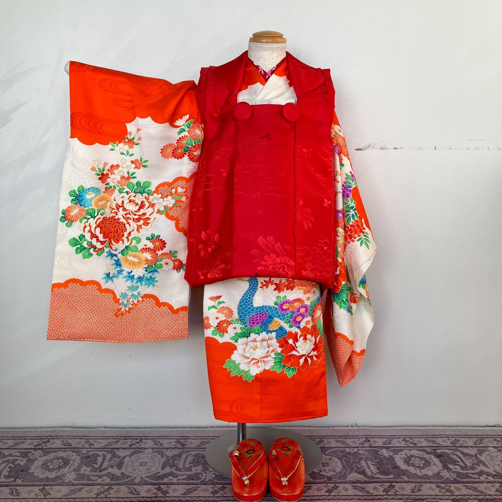 草履付き 七五三3歳女の子着物 半襦袢 被布セット レトロ ＃きもの猫田 T361