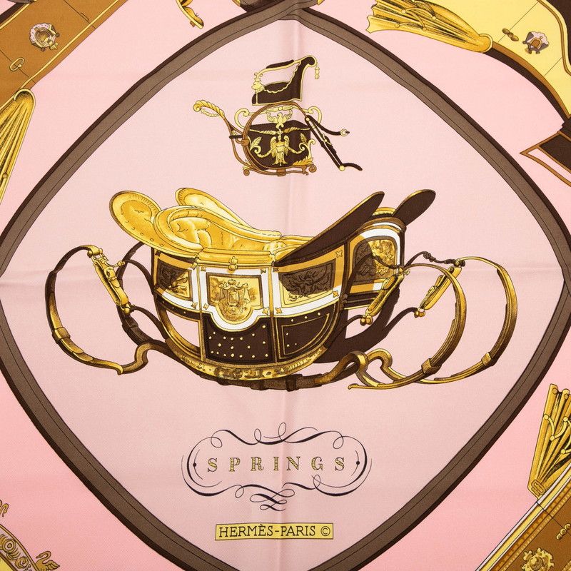 エルメス カレ90 SPRINGS スプリングス 馬車 ピンク マルチカラー シルク レディース HERMES 1-0231496