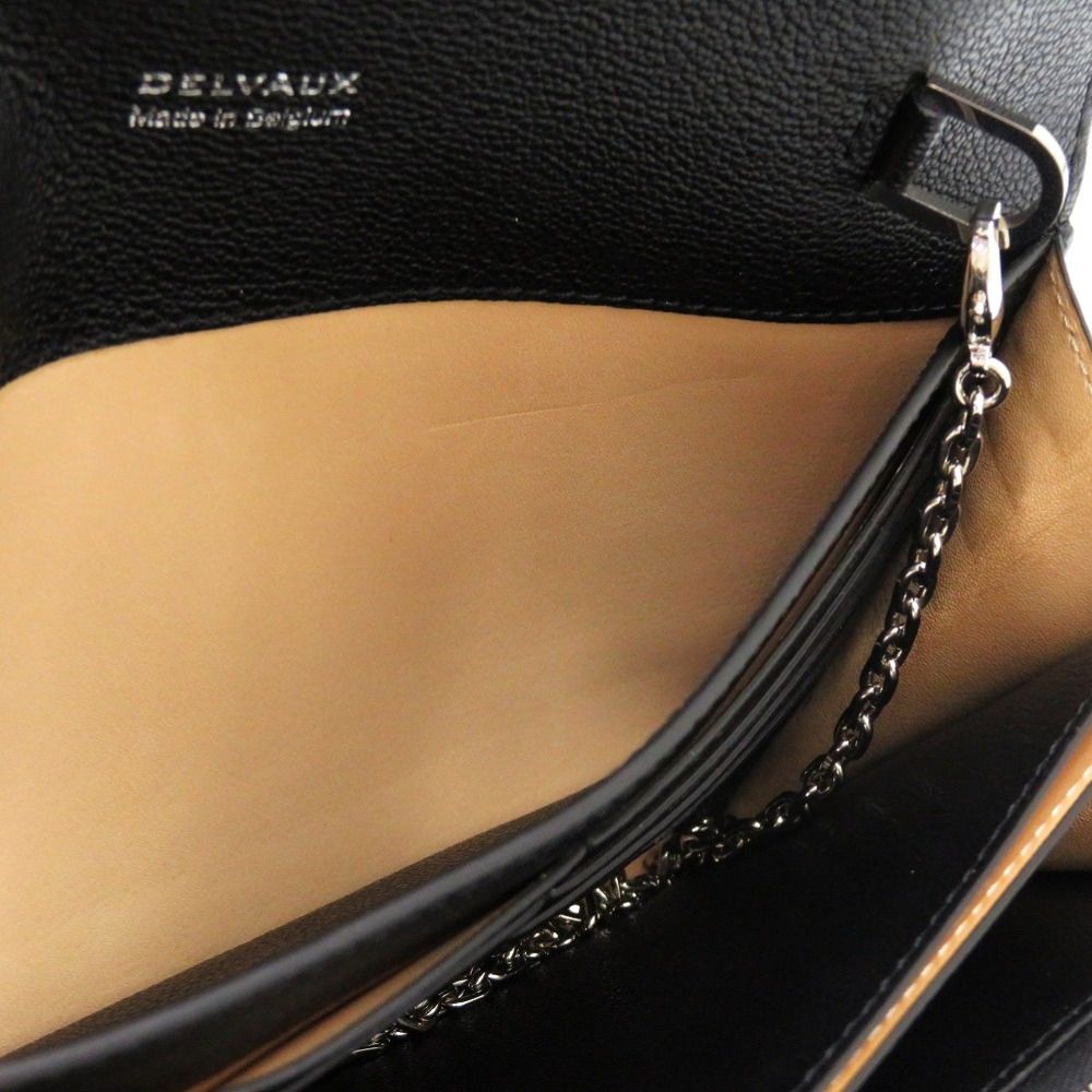 美品 デルボー ブリヨン カーフレザー ブラック 0326 黒 チェーン  