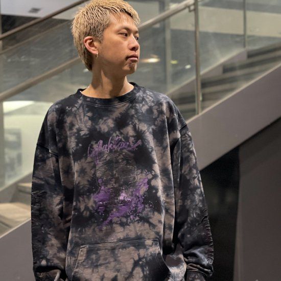 LEFLAH レフラー p-tatto tie-dye sweat（BLACK) 裏パイル クルーネックスウェット