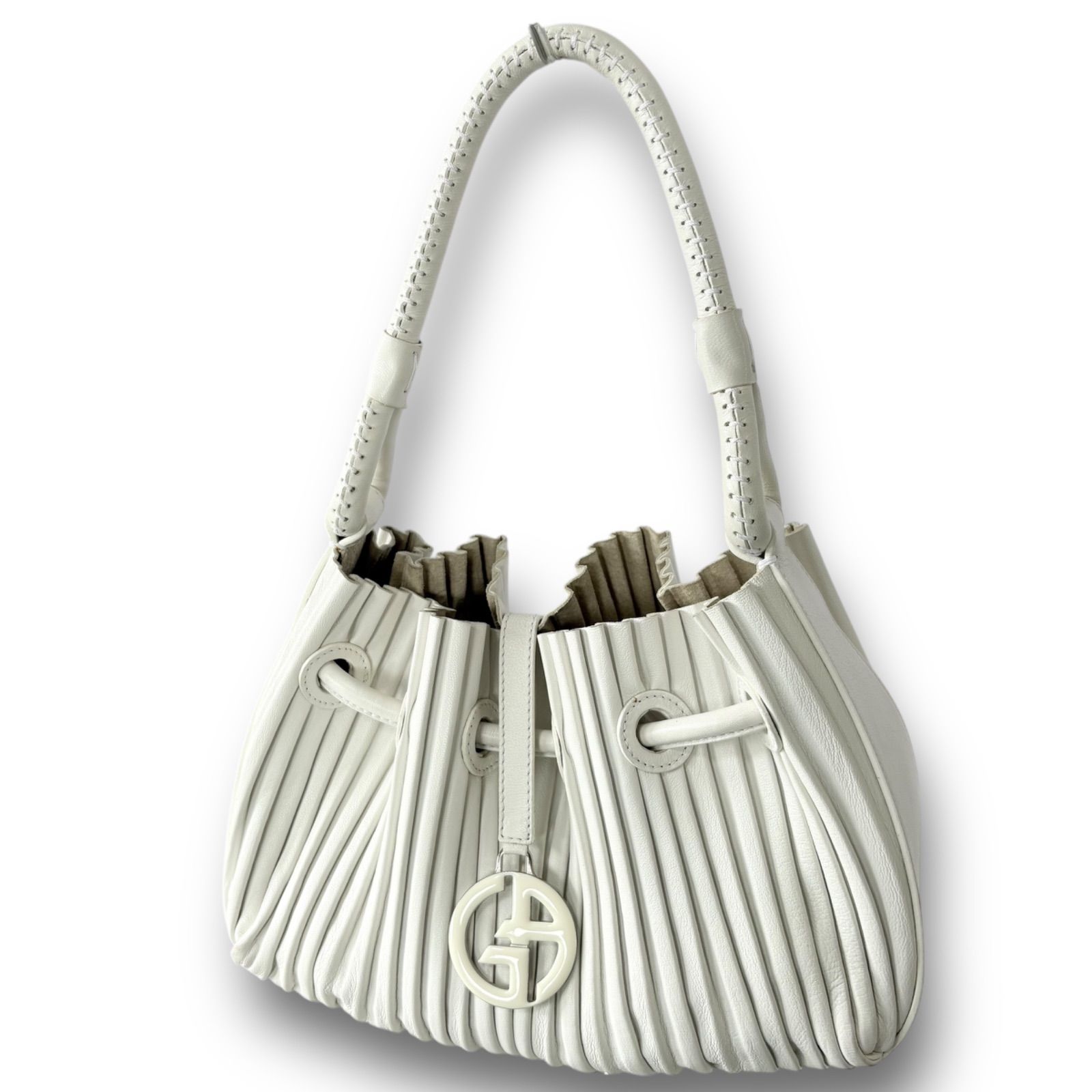 ☆美品 GIORGIO ARMANI ジョルジオアルマーニ プリーツ レザー トート 