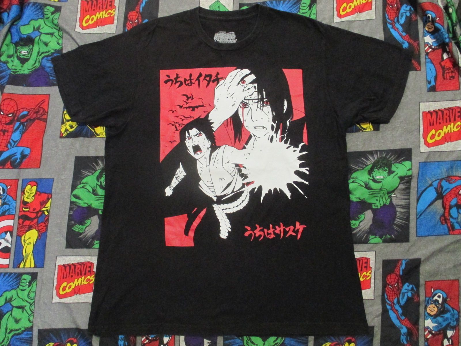 NARUTO イタチ サスケ プリントTシャツ L 黒 USAアニメ古着 - メルカリ