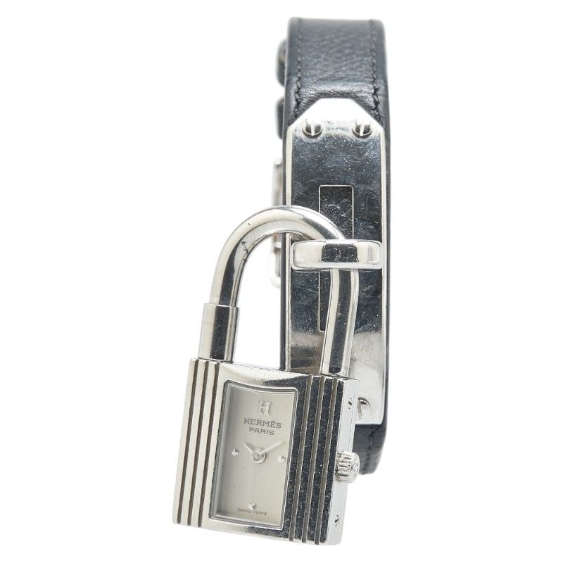 エルメス ケリーウォッチ シルバー ブラック メタル レザー レディース