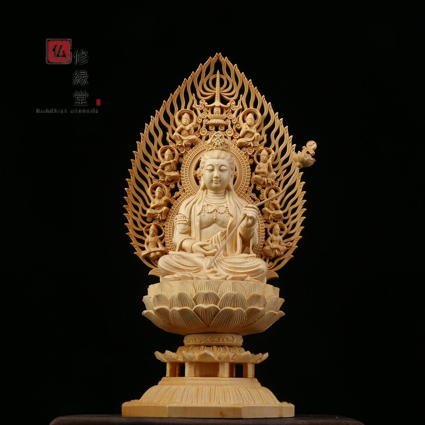 修縁堂】極上品 木彫り 仏像 薬師如来三尊座像 彫刻 仏教工芸品