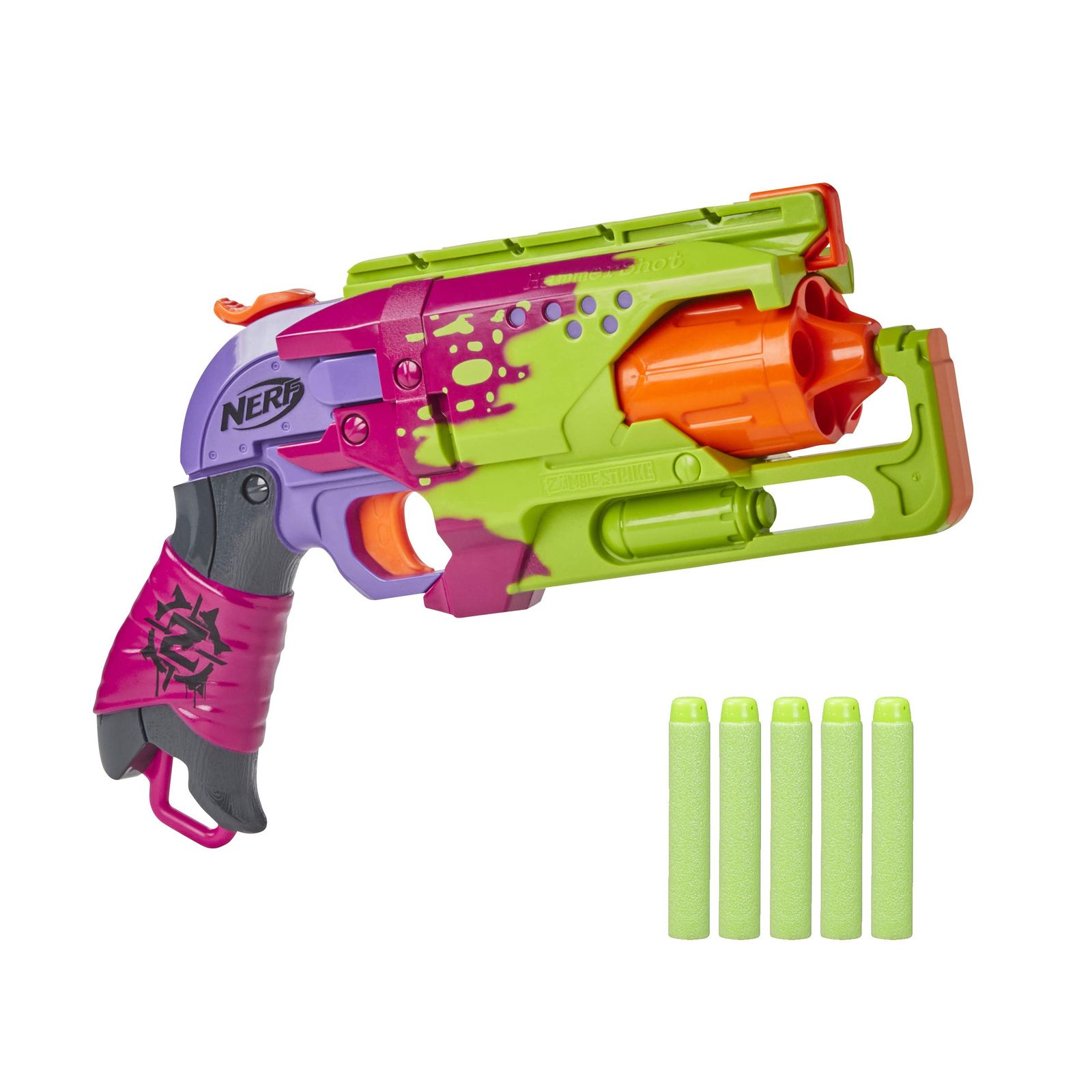 NERF ゾンビストライク ハンマーショットブラスター - プルバックハンマーブラストアクション 公式ゾンビストライクダーツ 5個 - スプラッターカラースキーム (Amazon限定) [スプラッター]