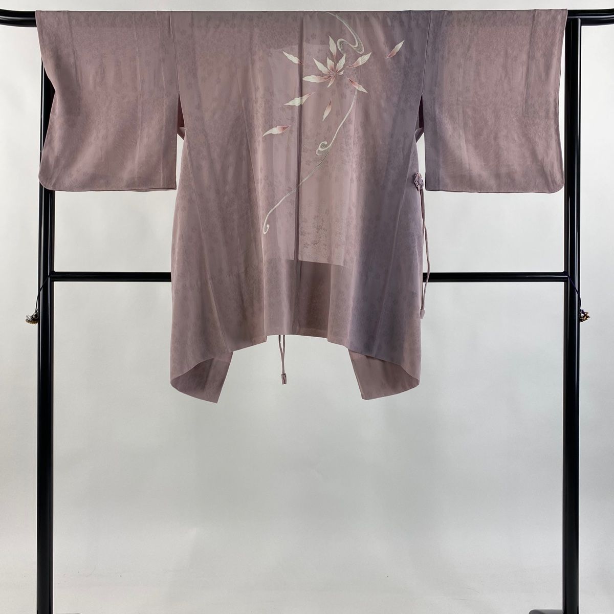 道中着 身丈87.5cm 裄丈65.5cm M 和装コート 着物衿 花唐草 地紋 薄紫 正絹 秀品