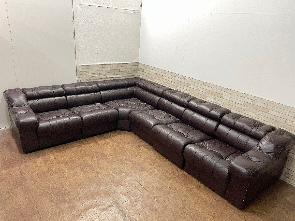 ● モビリア mobilia 本革 コーナーソファ 応接ソファ セパレート L字 大型 ブラウン 茶色 ヴィンテージ 参考定価約300万 畑1128