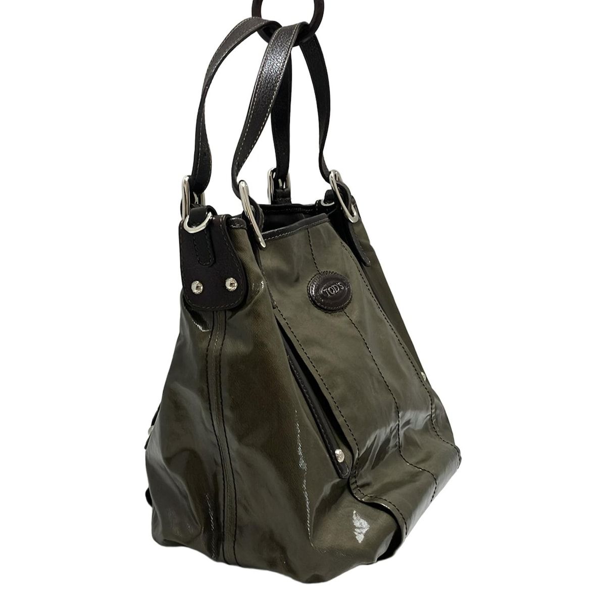 2502-147｜美品｜トッズ トートバッグ レザー ダークカーキ 2502-147｜美品｜トッズ トートバッグ レザー ダークカーキ