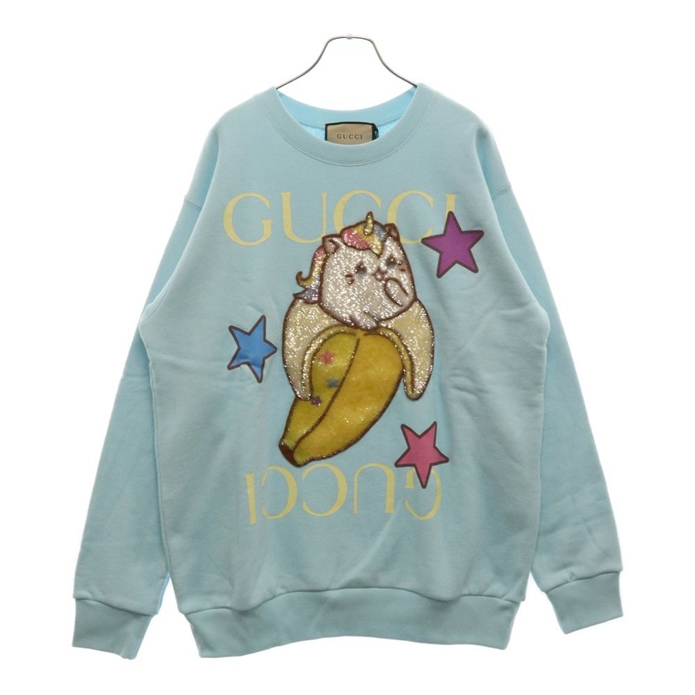 GUCCI - グッチ GUCCI GUCCI × ばなにゃ スウェット 衣料品 トップス コットン スパンコール レディース ブルー系 / マルチカラー 617964 【中古】 GUCCI(グッチ) ばなにゃクルーネックスウェット617964 617964