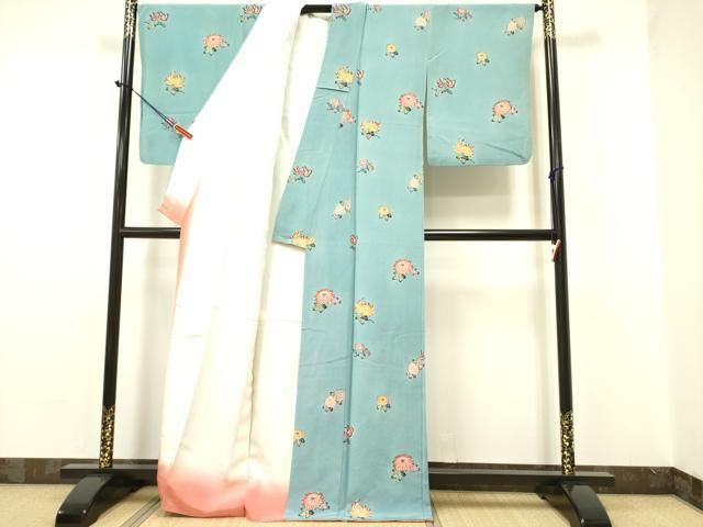 平和屋着物○上質な小紋 紅型 草花文 鬼しぼ縮緬 正絹 逸品