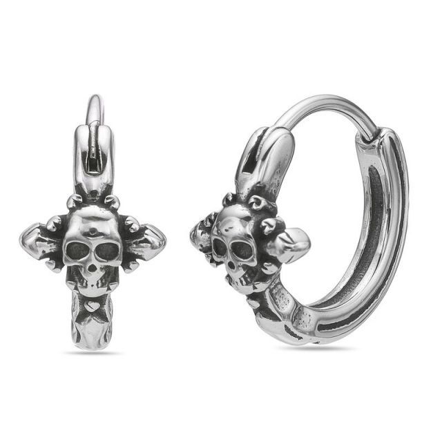 送料無料 リンクス メンズ ピアス イヤリング アクセサリー Men s LYNX Ion Over Stainless Steel Skull Hoop Earrings Stainless